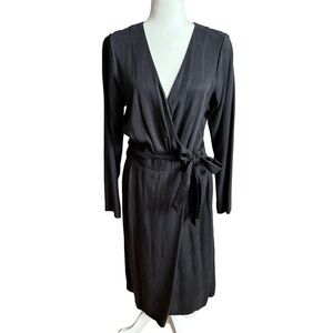 Lindex Black Long Sleeve V-Neck Wrap Dress with Tie Belt Lyocell Size Small